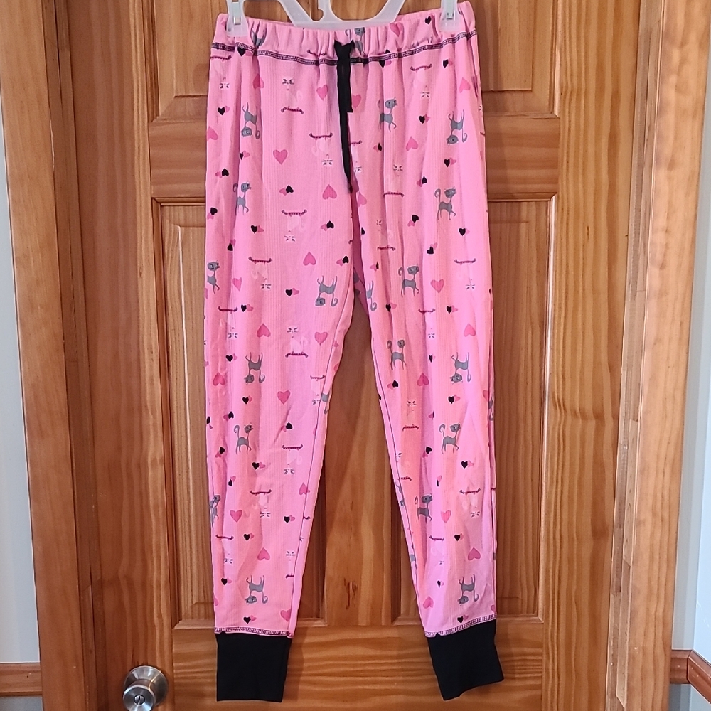 Mudd Pink Pajama Pants with Heart and Cat Design